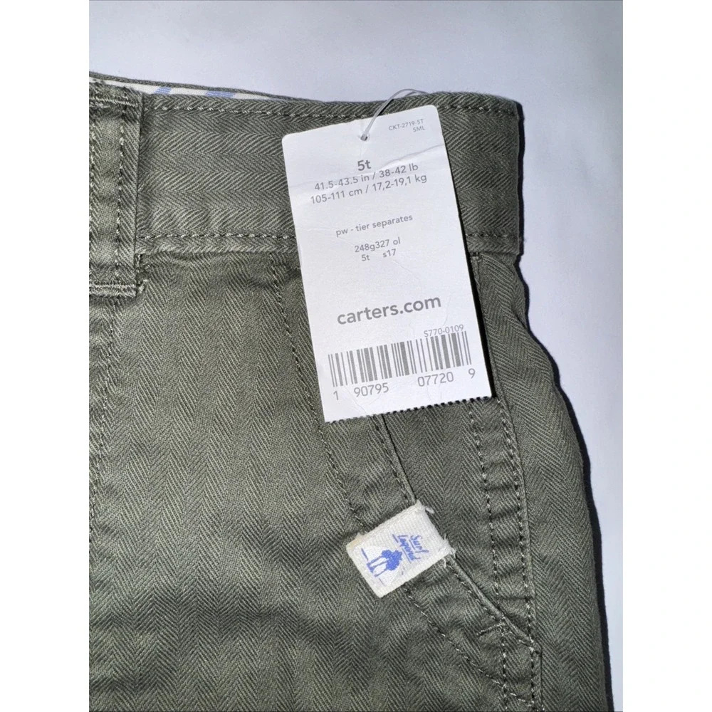 Carter's Boys' Herringbone Shorts, Olive, 5T, NEW WITH TAGS‎